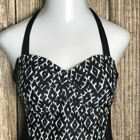 Merona One-Piece  Black & White Swimsuit Sz L - Picture 2 of 6